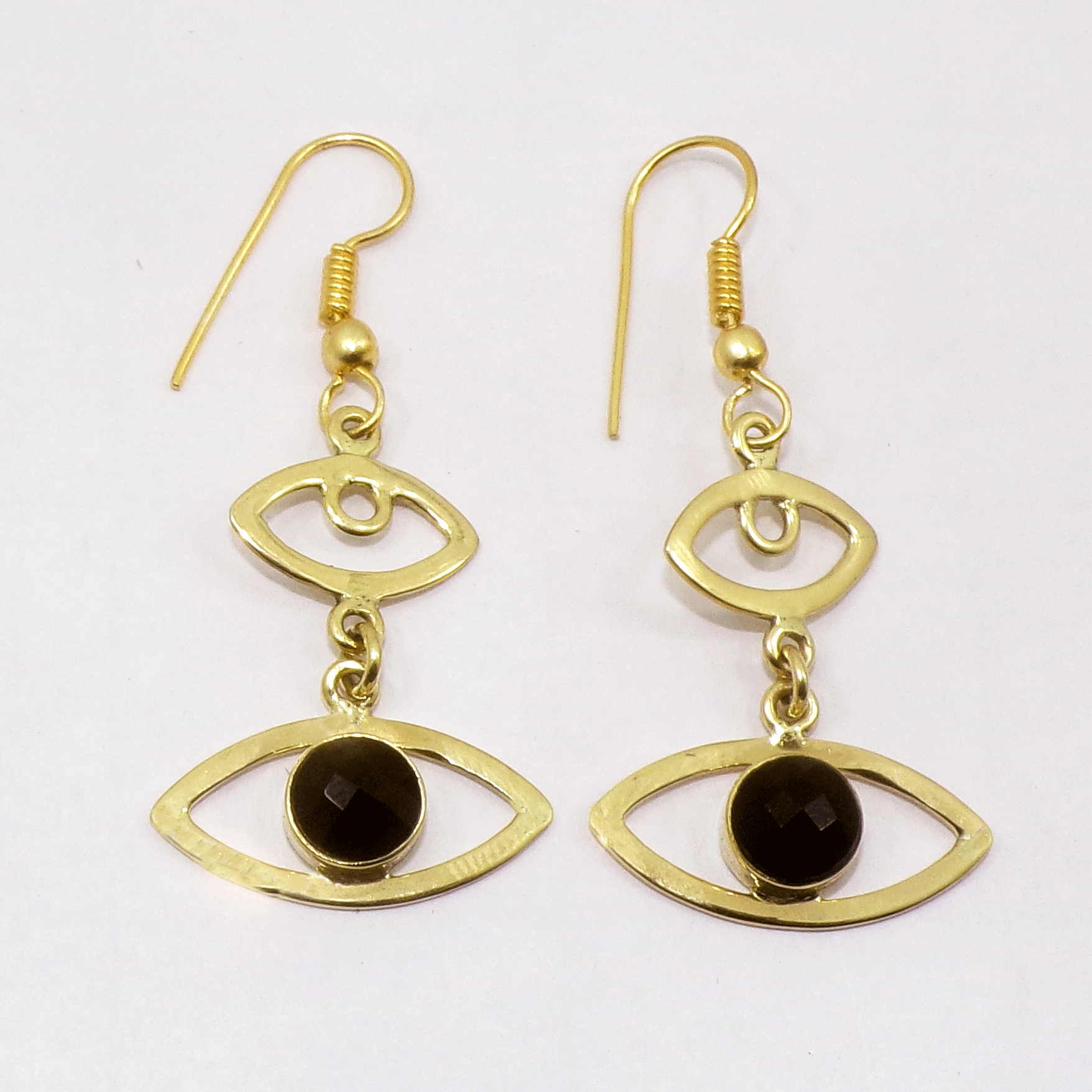 Black Onyx Cut Earring J - JBE999 New Collection Cab Round Shape 18ct Gold Plating Plain Earring
